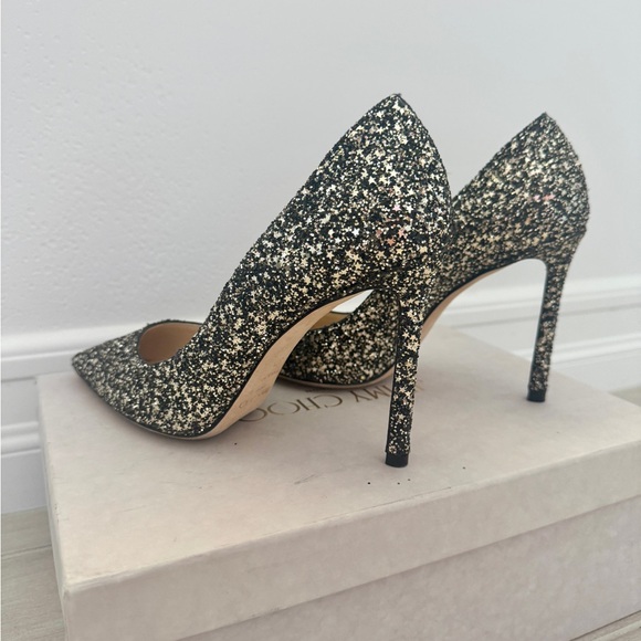 Jimmy Choo Black and Silver Glitter Pointed Toe Stilettos - Picture 2 of 8